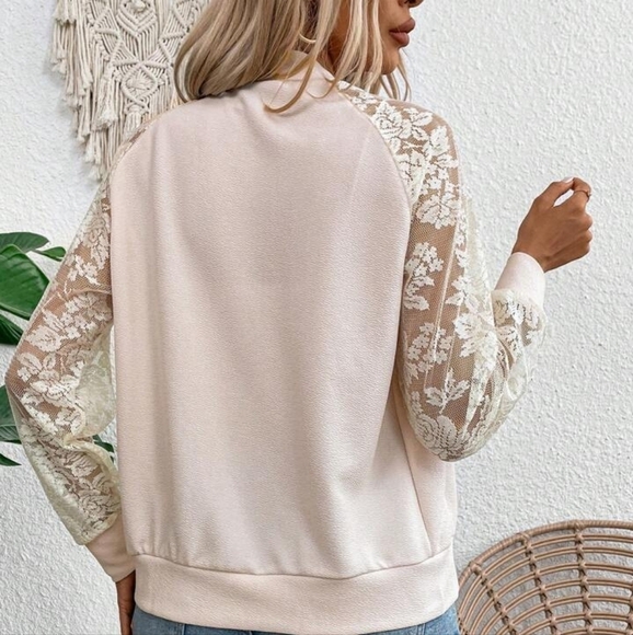 Women Floral Patchwork Mesh Insert Baggy Baseball Jacket - Picture 4 of 5